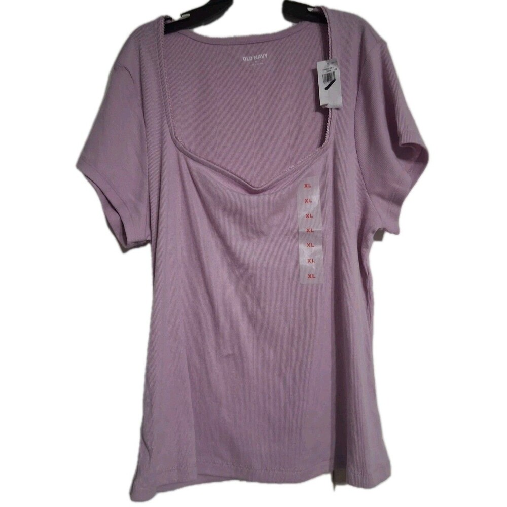 NWT Women's Old Navy Fitted Ribbed Square Neck Tee Size XL Lilac A7